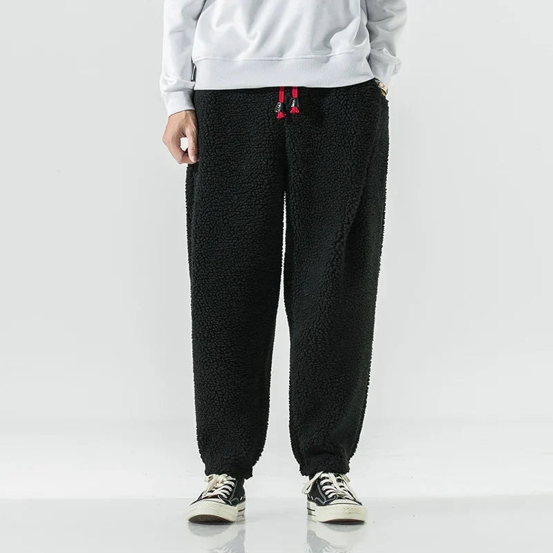 Men’s Teddy Fleece Trousers with Relaxed Fit and Drawstring Waist