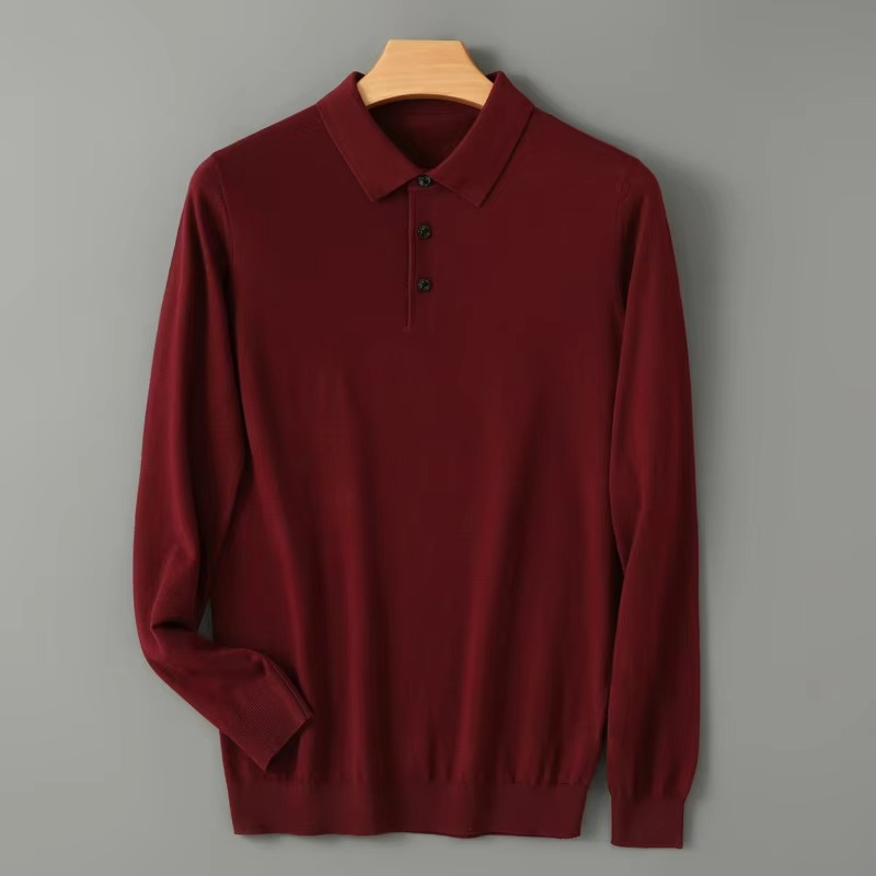 Męski sweter z wełny merynosów z kołnierzykiem polo