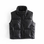 Women’s Faux Leather Padded Gilet with High Neck