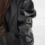 Women's Ruched Sleeve Cropped Faux Leather Jacket