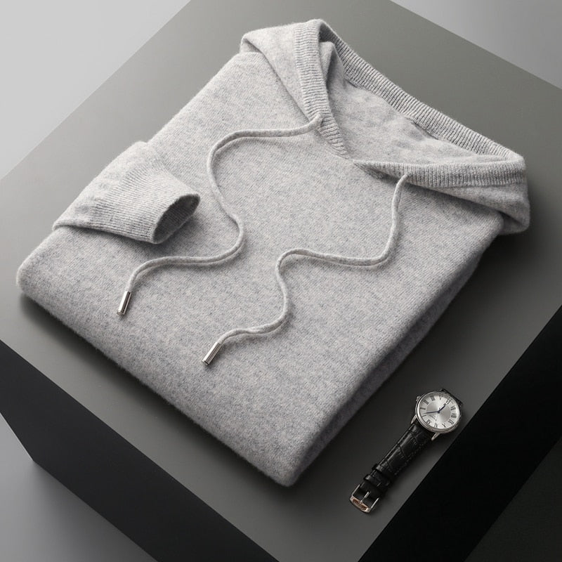 Sweat à capuche pour homme en laine mérinos | pull doux à enfiler
