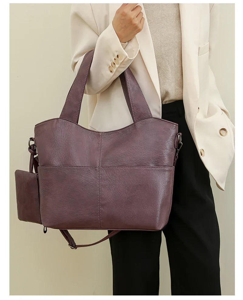 Women's Tote Bag in PU Leather with Crossbody Strap for Autumn Everyday Use