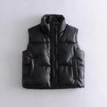 Women’s Faux Leather Padded Gilet with High Neck