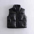 Women’s Faux Leather Padded Gilet with High Neck