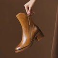 Women’s Leather-Look Ankle Boots with Block Heel and Side Zip