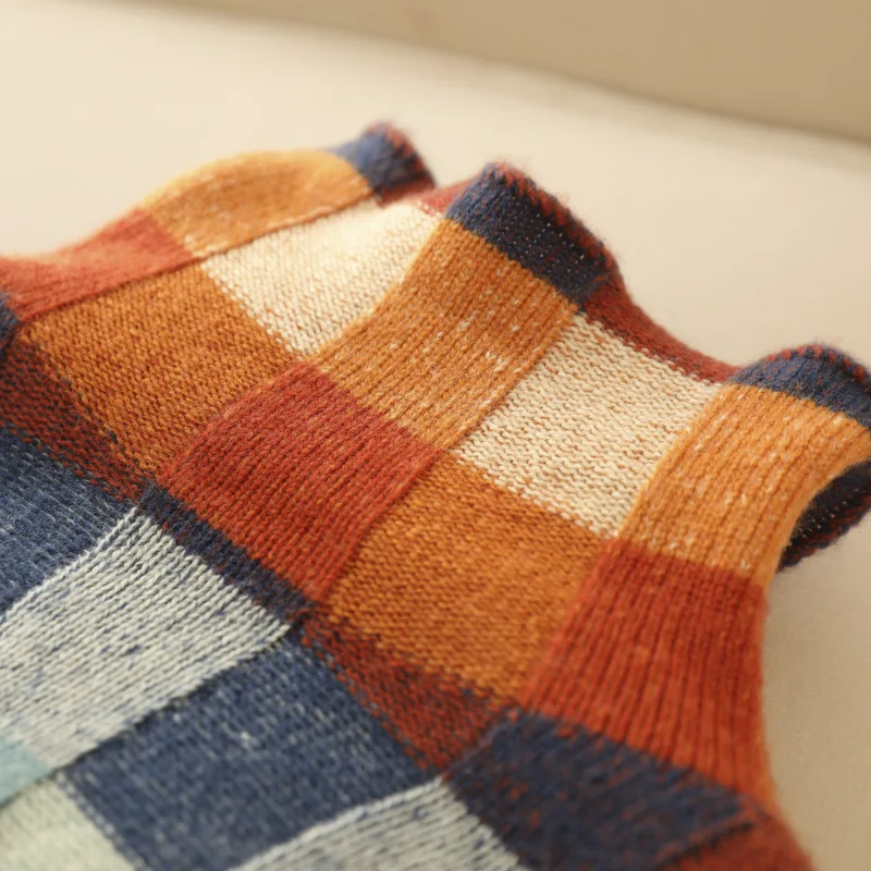 Pull décontracté à carreaux pour femme