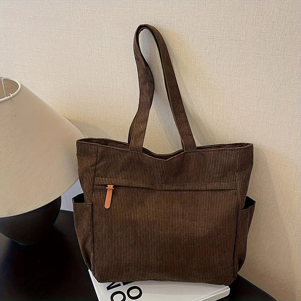 Women's Tote Bag in Corduroy for Autumn Work & Everyday Use