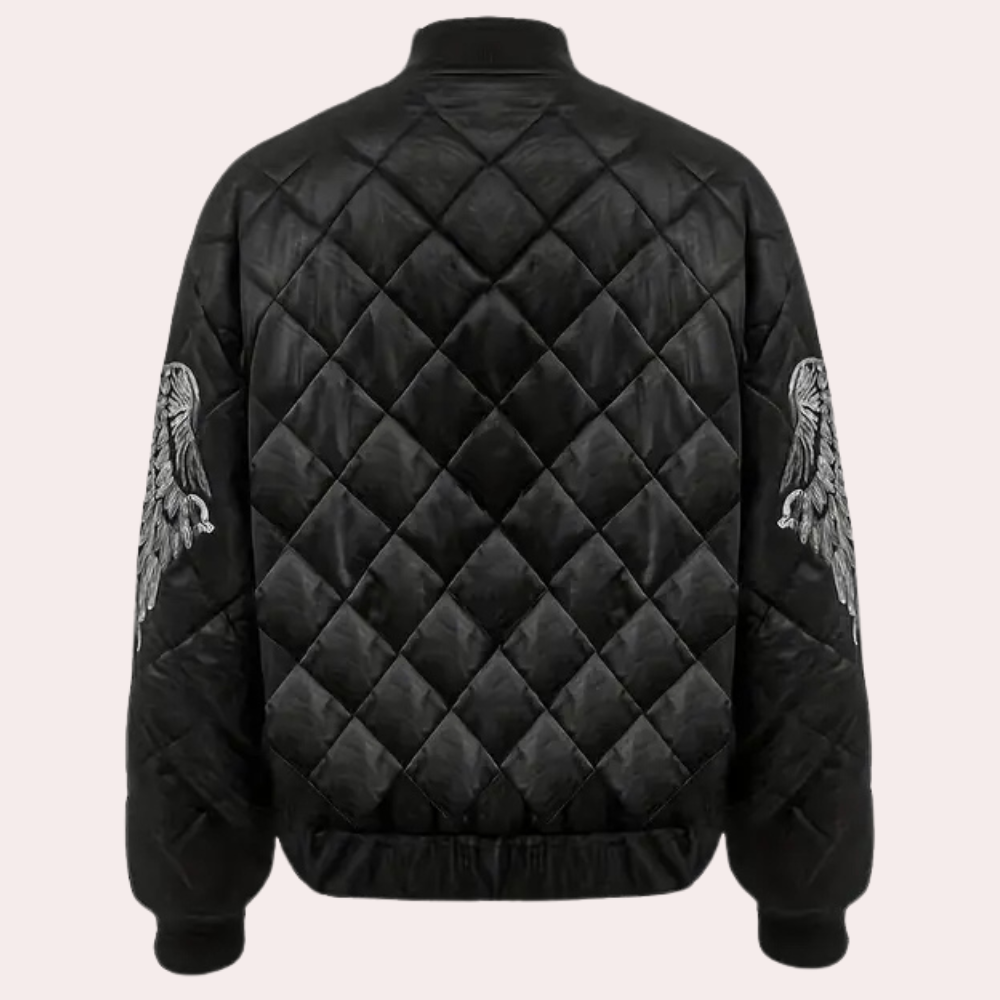 Women’s Quilted Bomber Jacket with Sequin Wing Detail