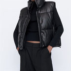 Women’s Faux Leather Padded Gilet with High Neck