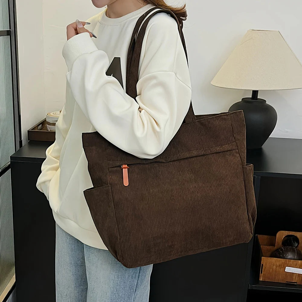 Women's Tote Bag in Corduroy for Autumn Work & Everyday Use