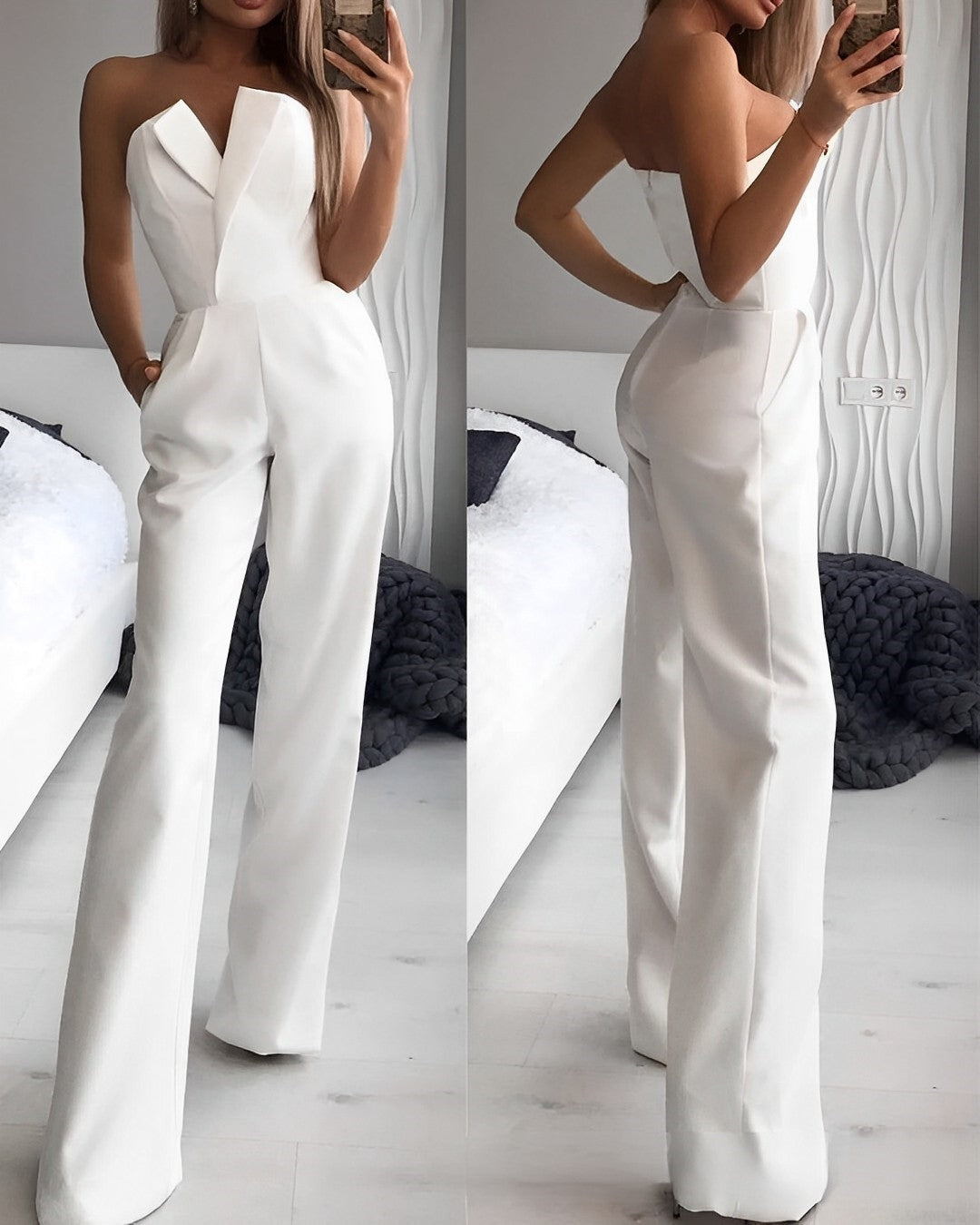 Combinaison pantalon large sans bretelles pour femme