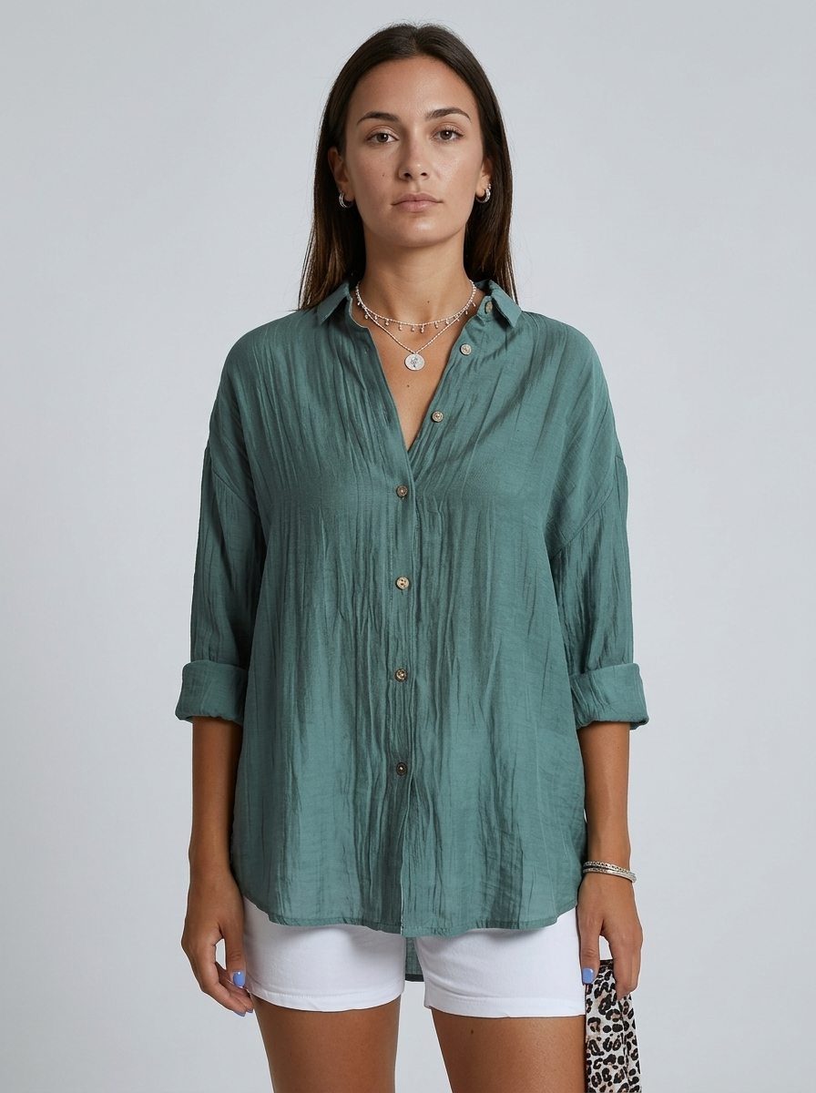 Women's Linen Summer Button Shirt Relaxed Fit Long Sleeve Blouse