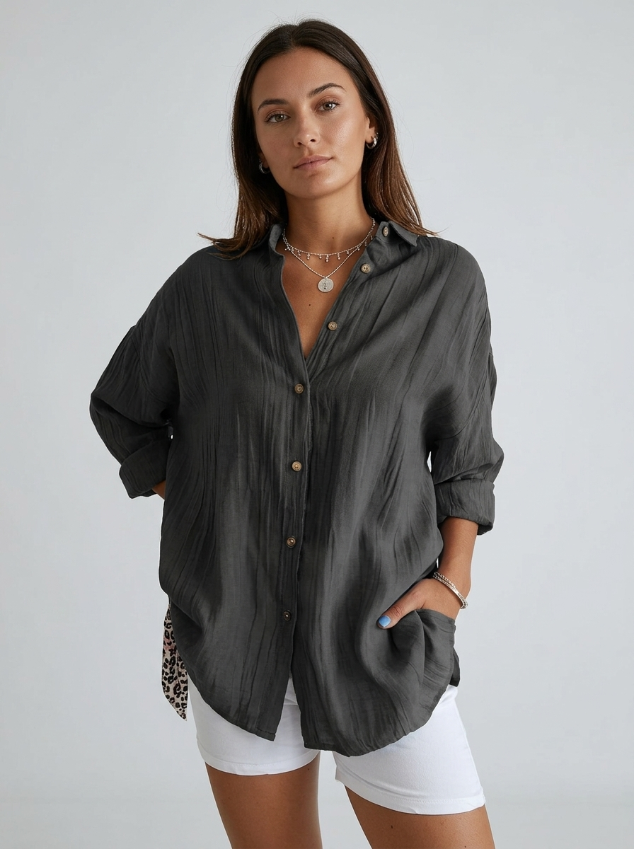 Women's Linen Summer Button Shirt Relaxed Fit Long Sleeve Blouse