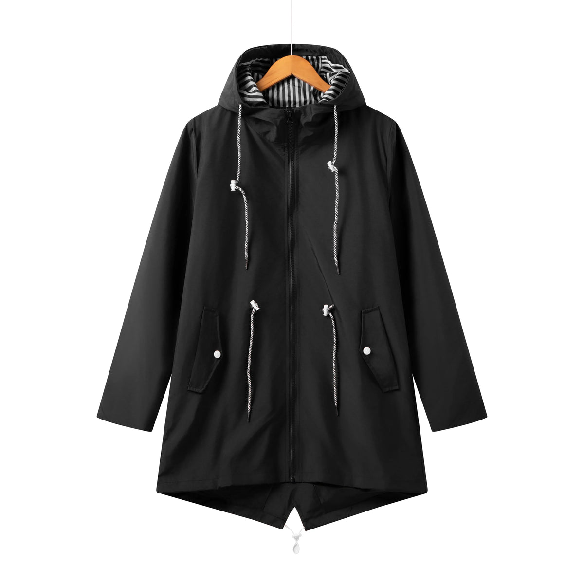 Women’s Hooded Raincoat with Adjustable Waist