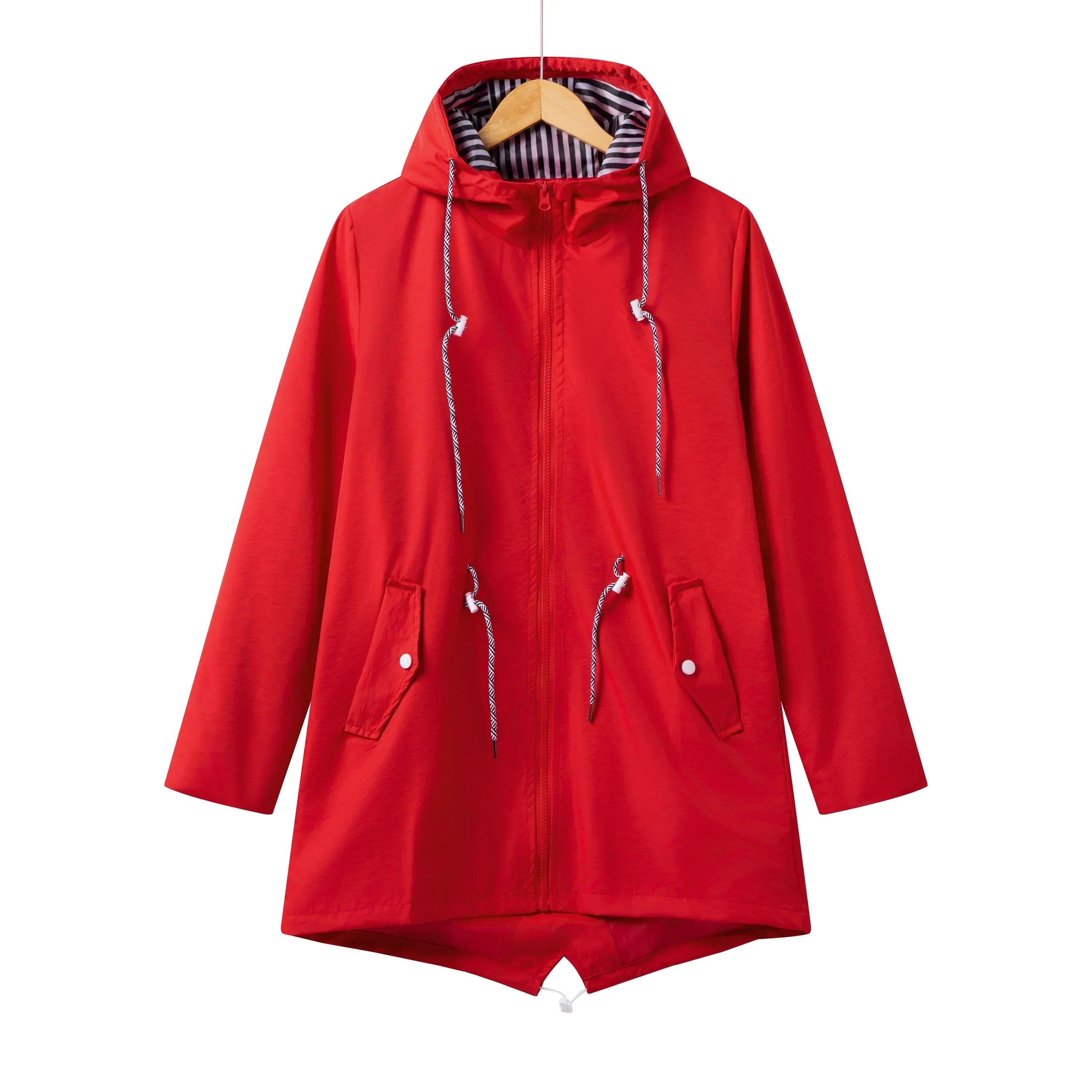 Women’s Hooded Raincoat with Adjustable Waist