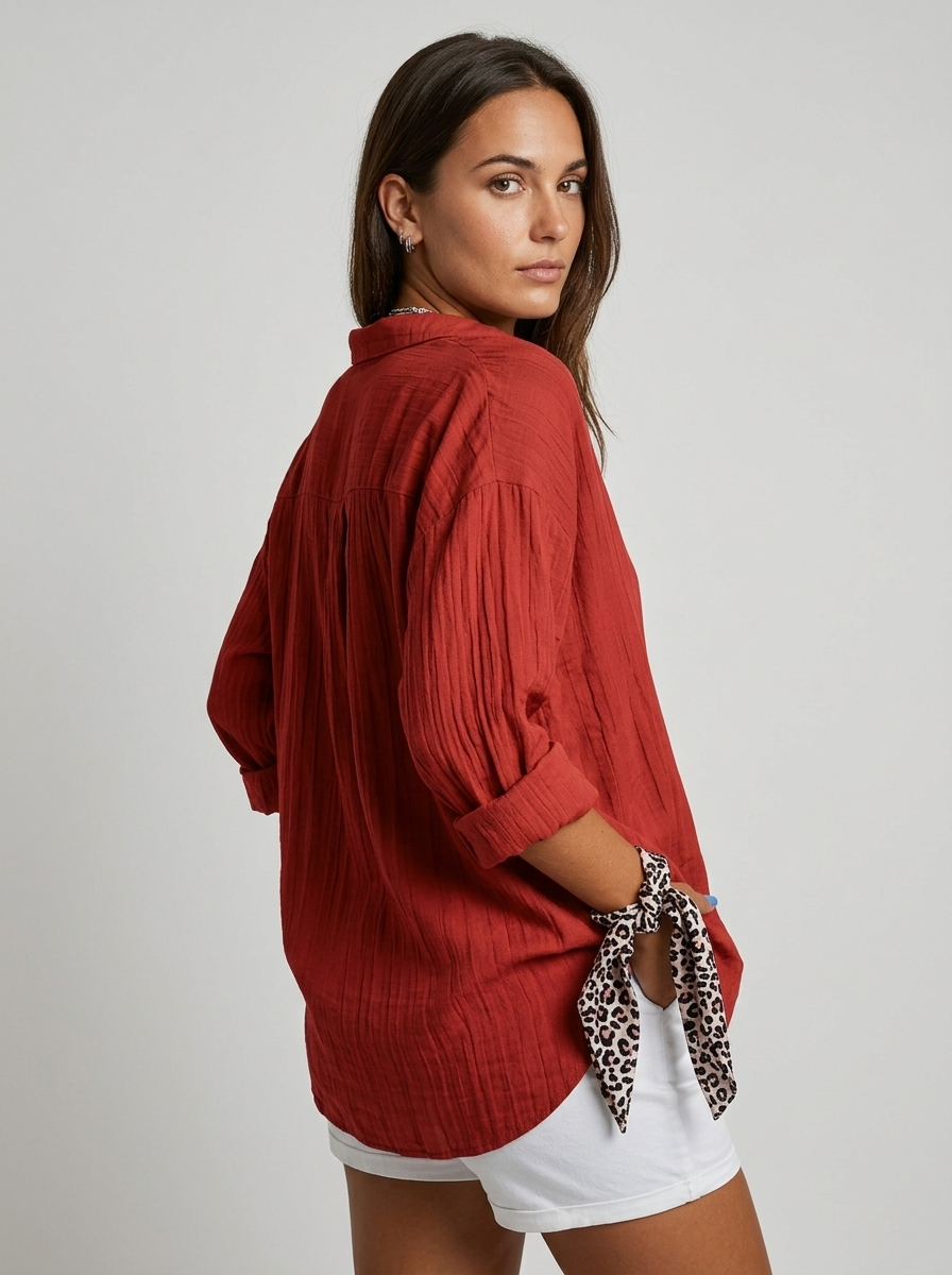 Women's Linen Summer Button Shirt Relaxed Fit Long Sleeve Blouse