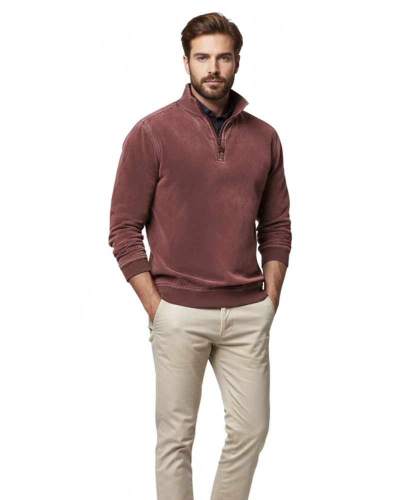 Sweat-shirt délavé pour homme à demi-zip