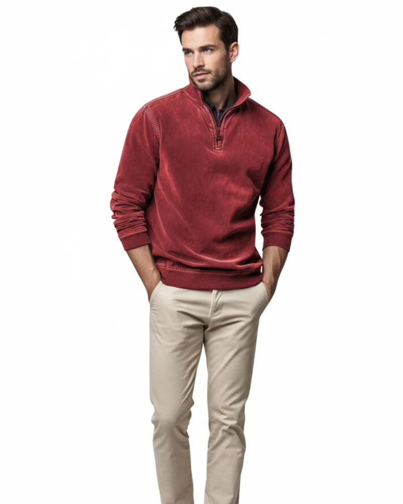Sweat-shirt délavé pour homme à demi-zip