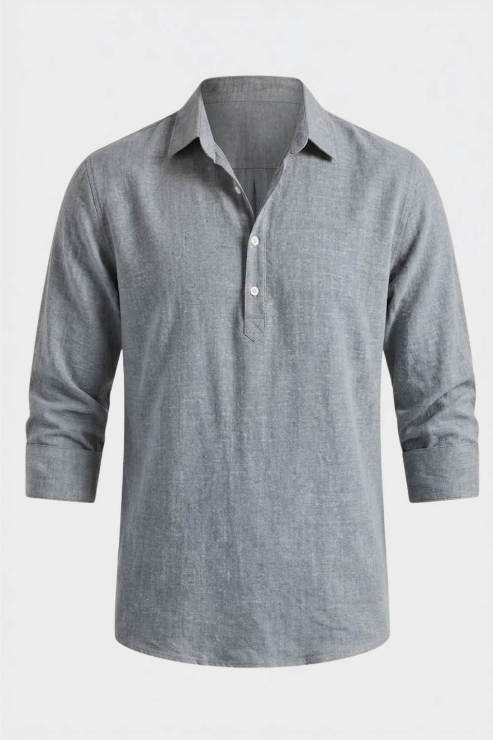 Chemise en mélange de lin à manches longues et col Henley pour homme