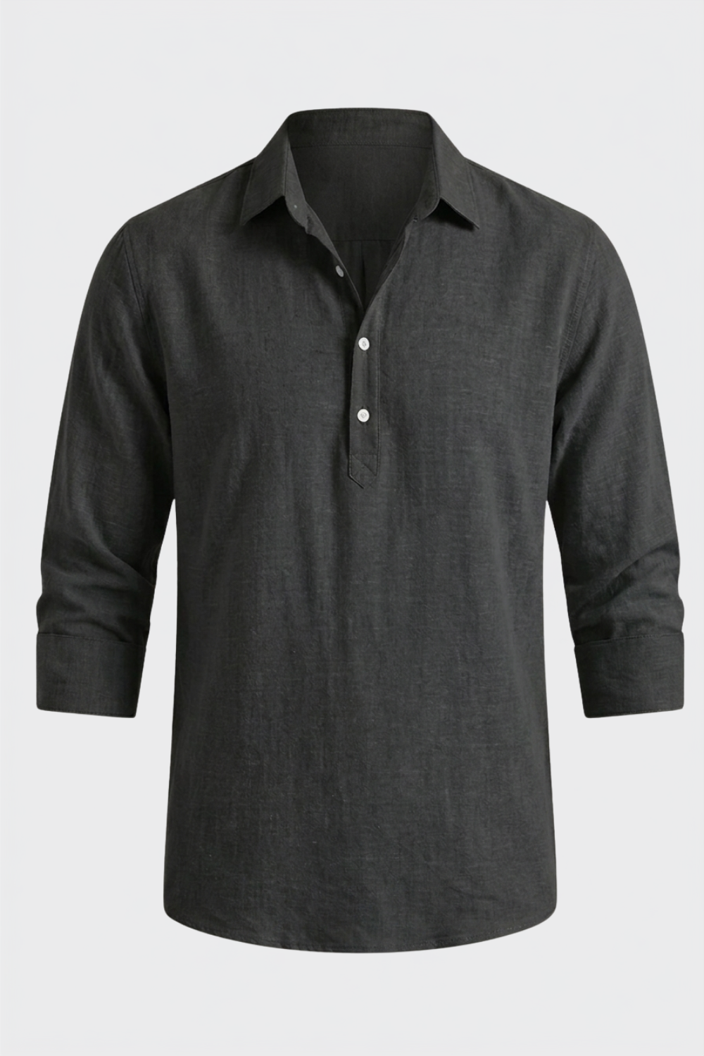 Chemise en mélange de lin à manches longues et col Henley pour homme