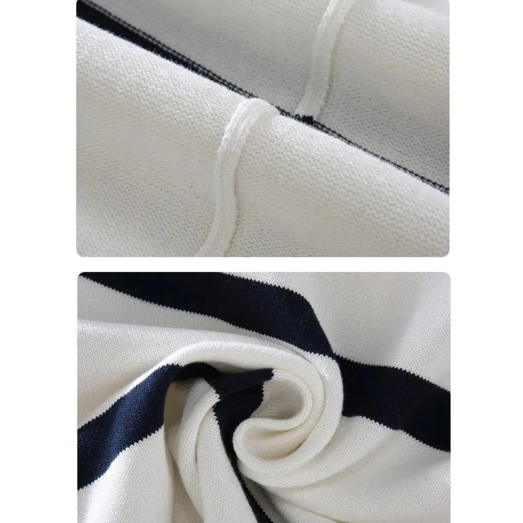 Męski sweter w paski z krótkim zamkiem i stójką