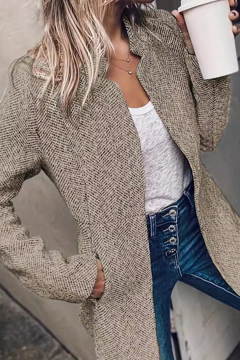 Manteau long à revers pour femme en chevrons