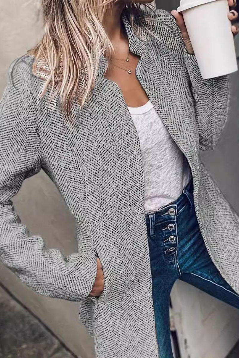 Manteau long à revers pour femme en chevrons