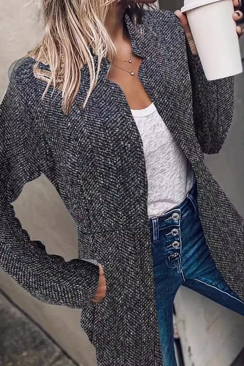Manteau long à revers pour femme en chevrons