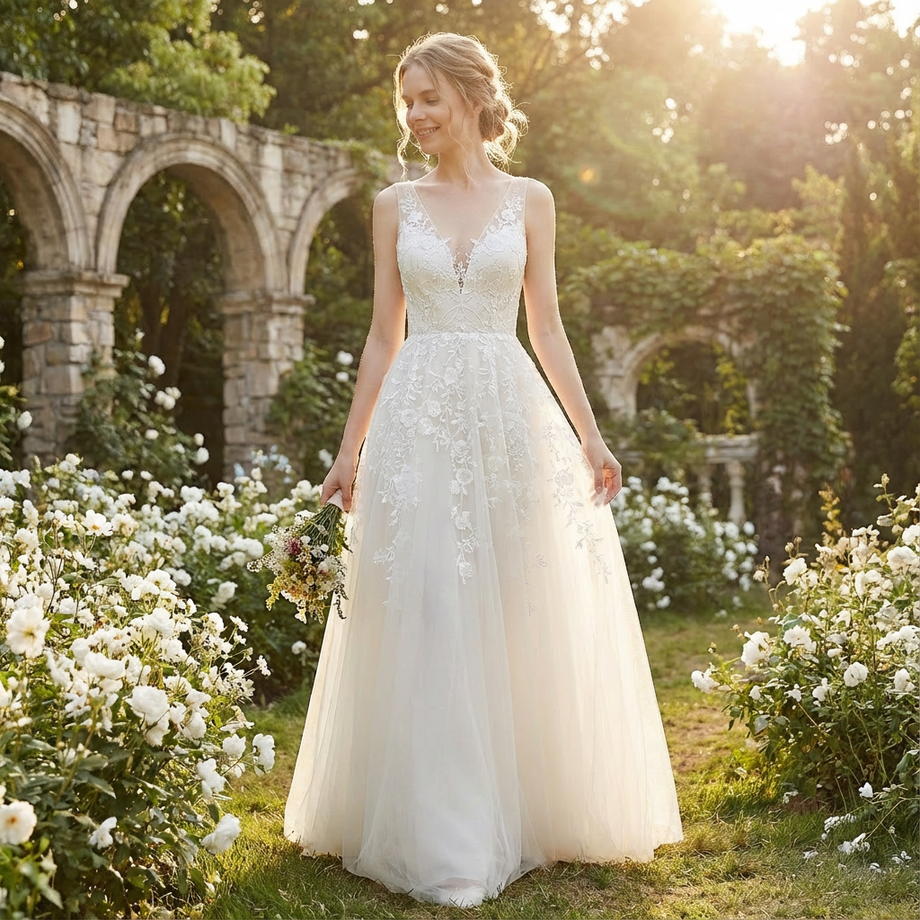 Women's Floral Lace A-Line Wedding Dress