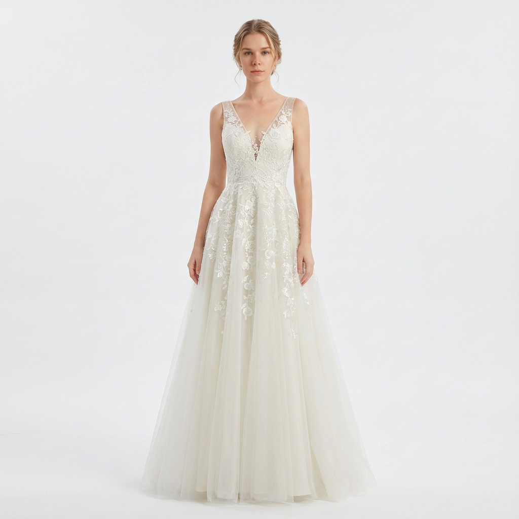 Women's Floral Lace A-Line Wedding Dress