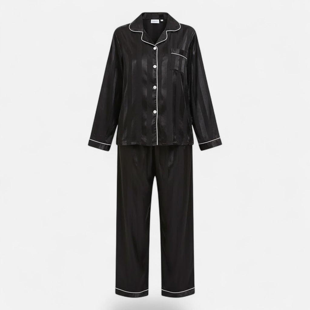 Ensemble de pyjama pour femme à manches longues, en satin rayé