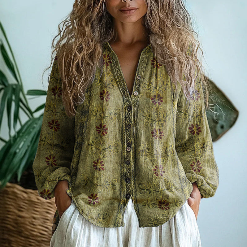 Blouse décontractée boutonnée à imprimé floral pour femme