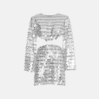 Women's Sequin Mini Dress | Cut-Out Waist Bell Sleeve