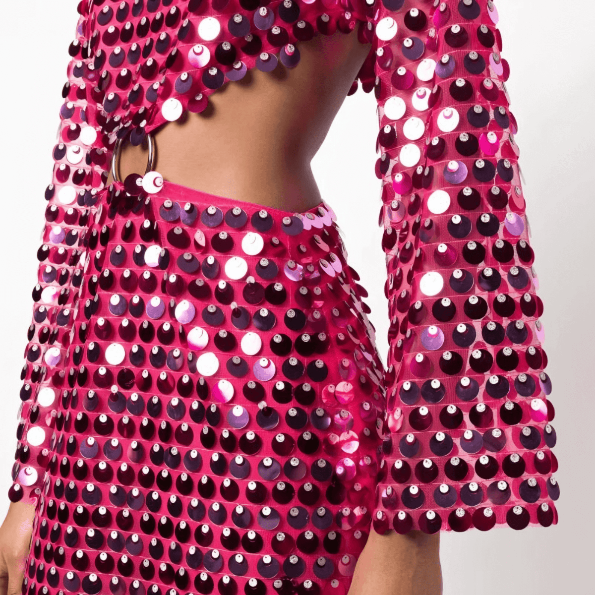 Women's Sequin Mini Dress | Cut-Out Waist Bell Sleeve