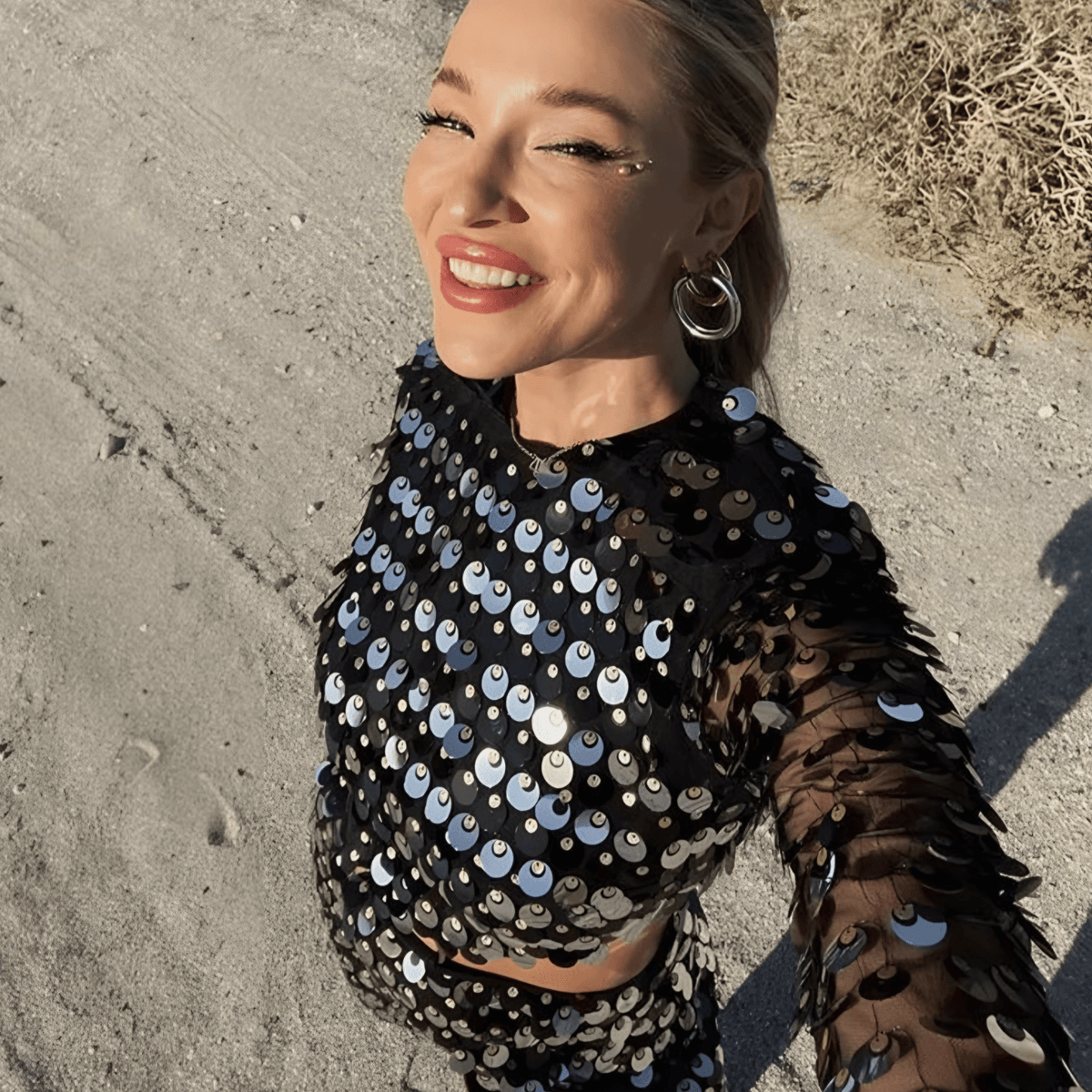 Women's Sequin Mini Dress | Cut-Out Waist Bell Sleeve