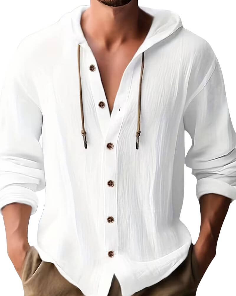 Chemise décontractée à capuche et boutonnage pour homme