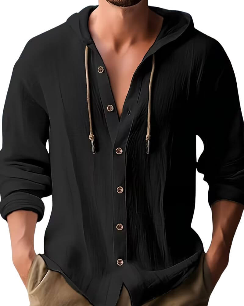 Chemise décontractée à capuche et boutonnage pour homme