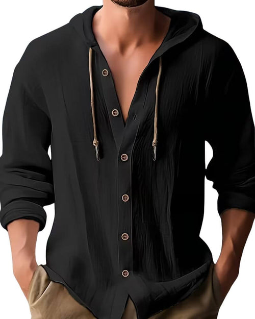 Chemise décontractée à capuche et boutonnage pour homme
