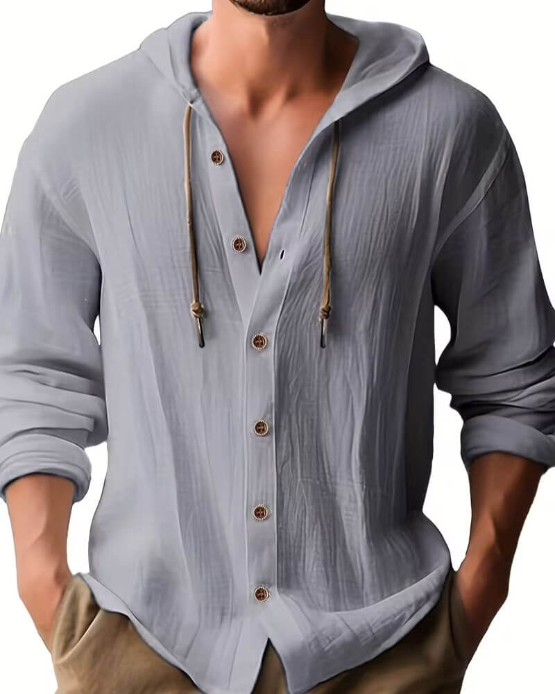 Chemise décontractée à capuche et boutonnage pour homme