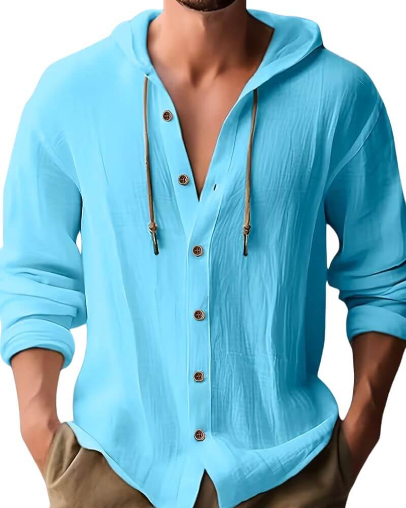 Chemise décontractée à capuche et boutonnage pour homme
