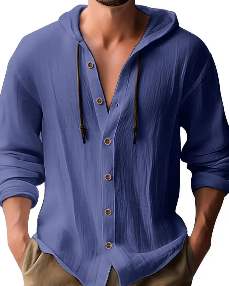 Chemise décontractée à capuche et boutonnage pour homme