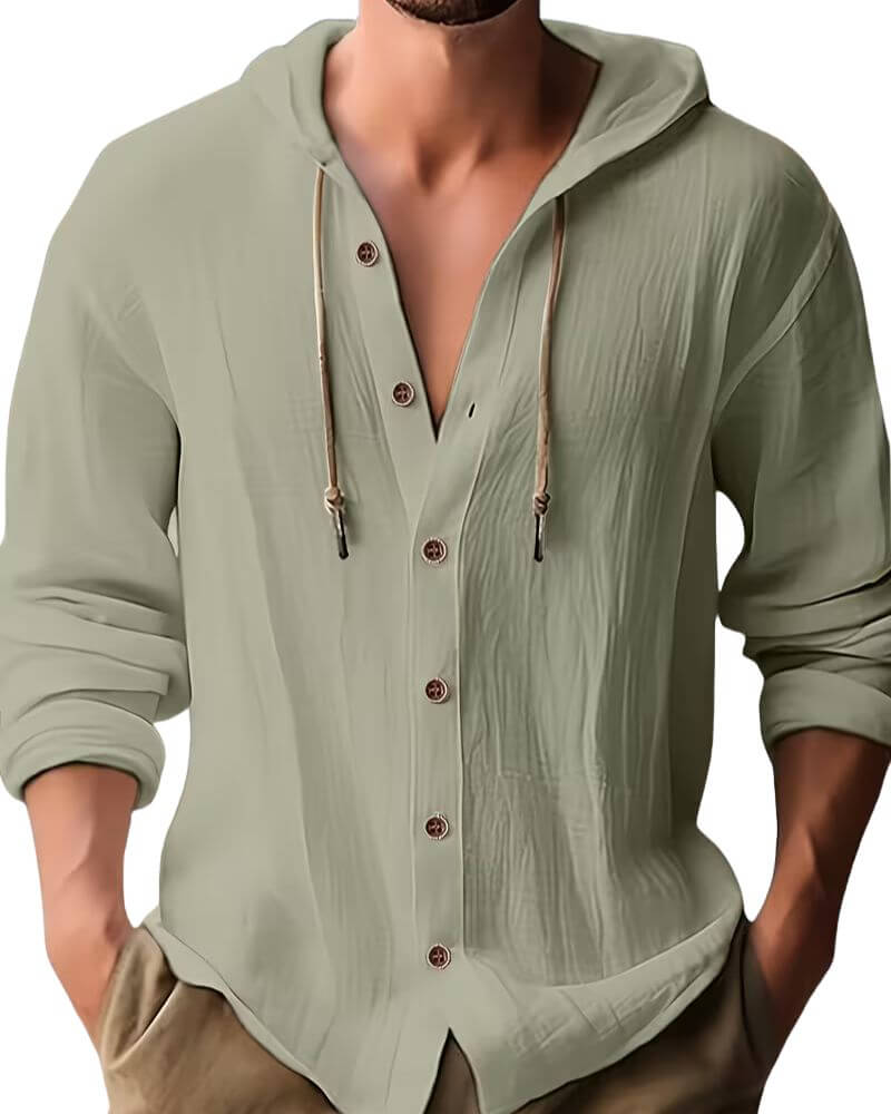 Chemise décontractée à capuche et boutonnage pour homme