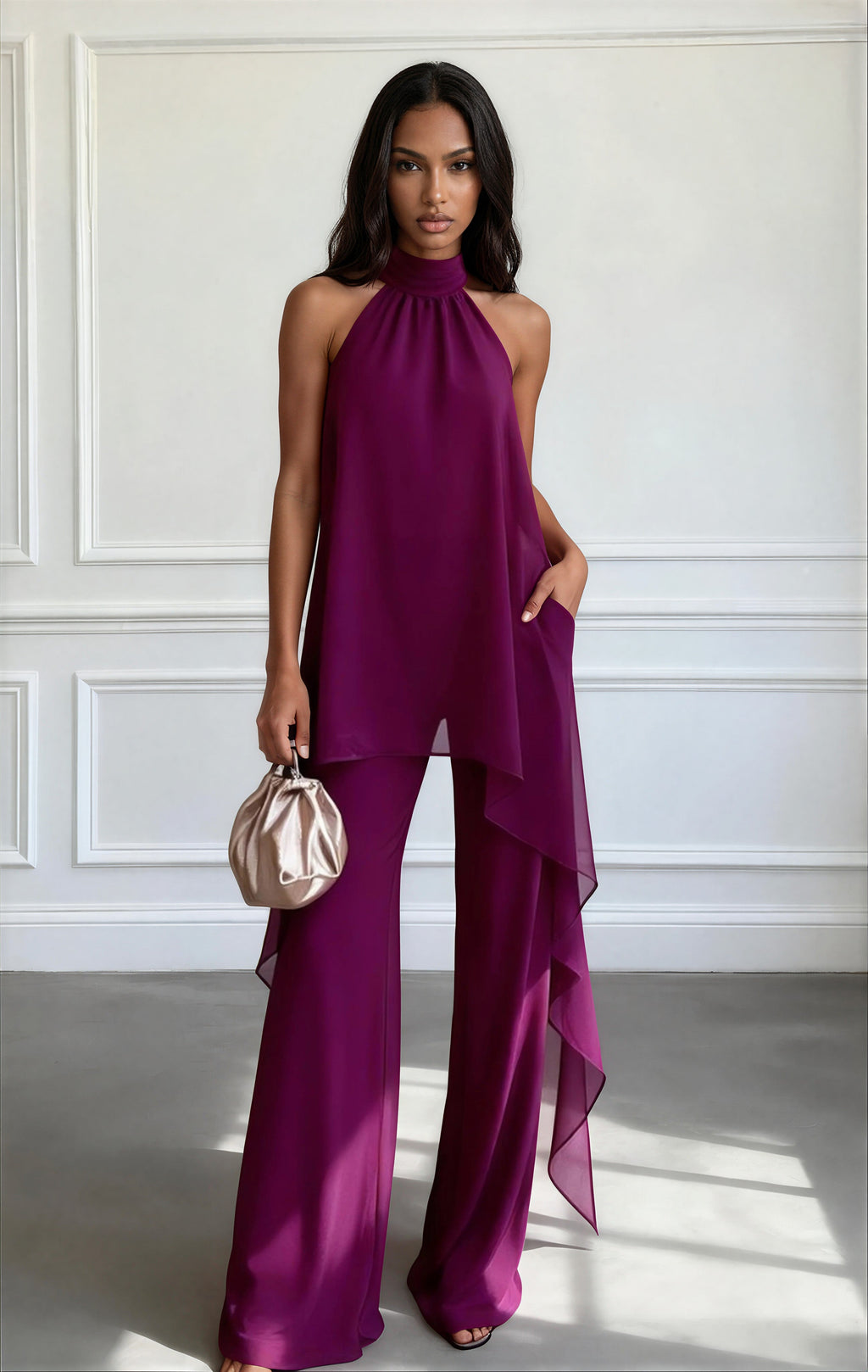 Women's Chiffon Two Piece Set for Autumn Evening Wear