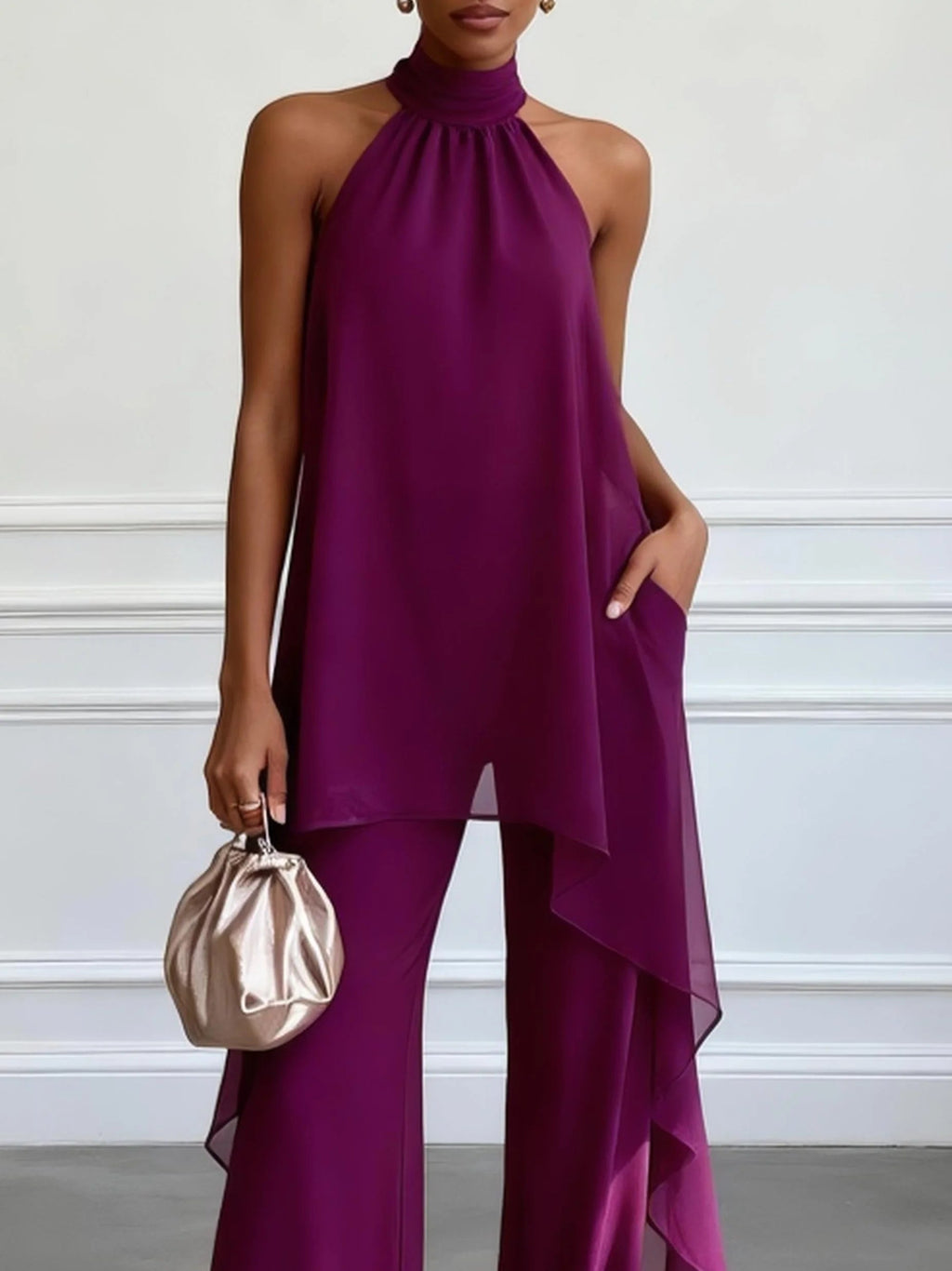 Women's Chiffon Two Piece Set for Autumn Evening Wear