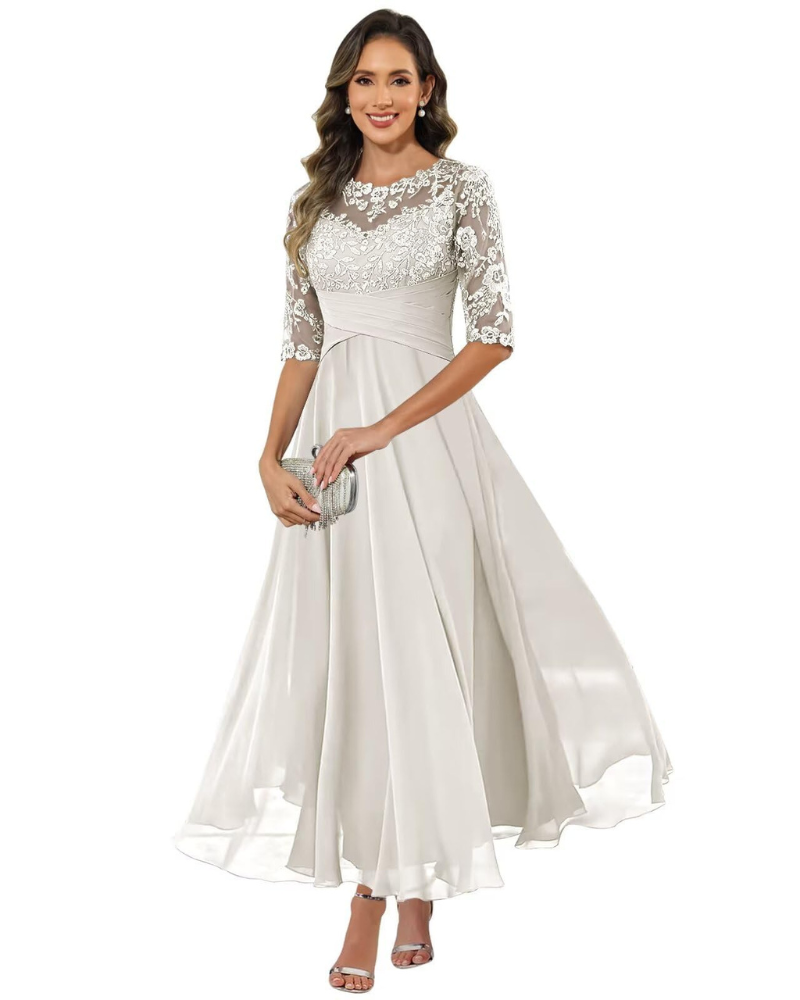 Women's Lace Sleeve Maxi Dress for Evening Events