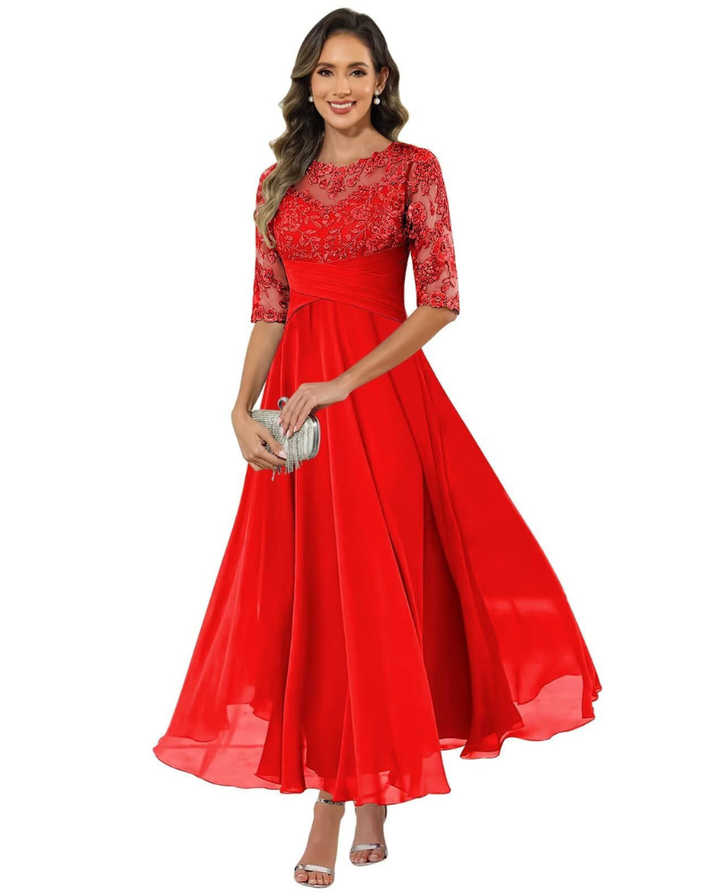 Women's Lace Sleeve Maxi Dress for Evening Events