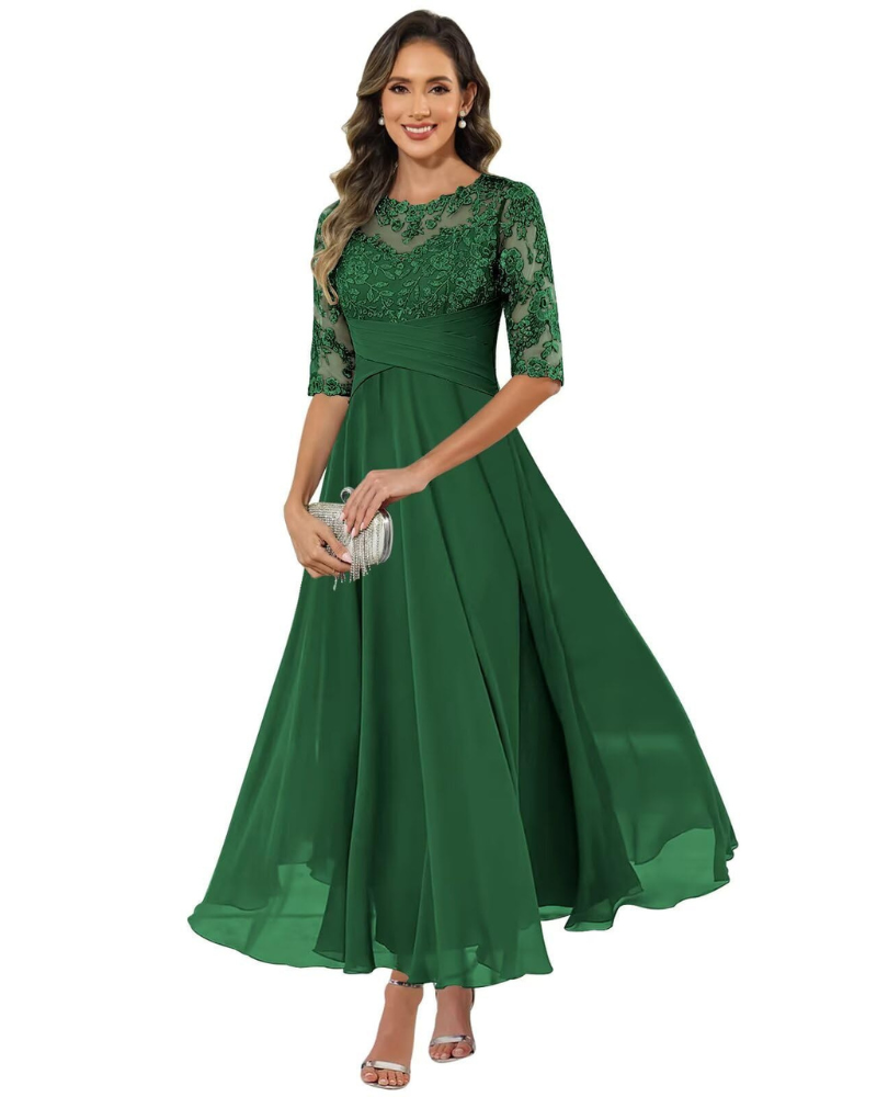 Women's Lace Sleeve Maxi Dress for Evening Events