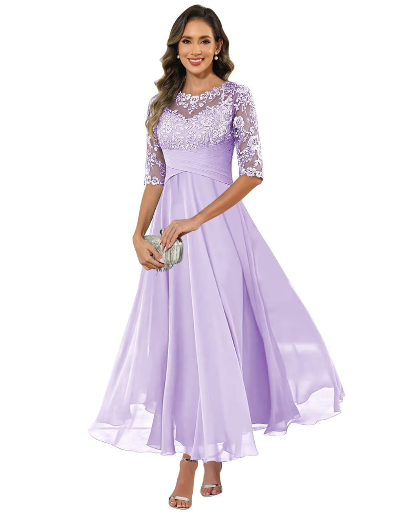Women's Lace Sleeve Maxi Dress for Evening Events