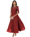 Women's Lace Sleeve Maxi Dress for Evening Events