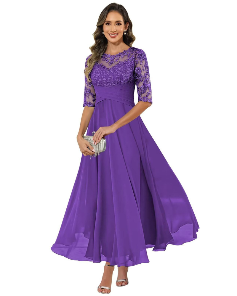 Women's Lace Sleeve Maxi Dress for Evening Events